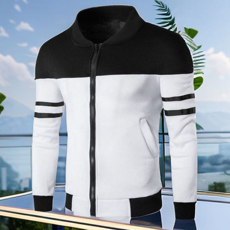 SXCHEN Men'S Clothing Tops Jackets Casual Jacket With Ribbon Design, Fashionable Color Matching Sweatshirt Jacket