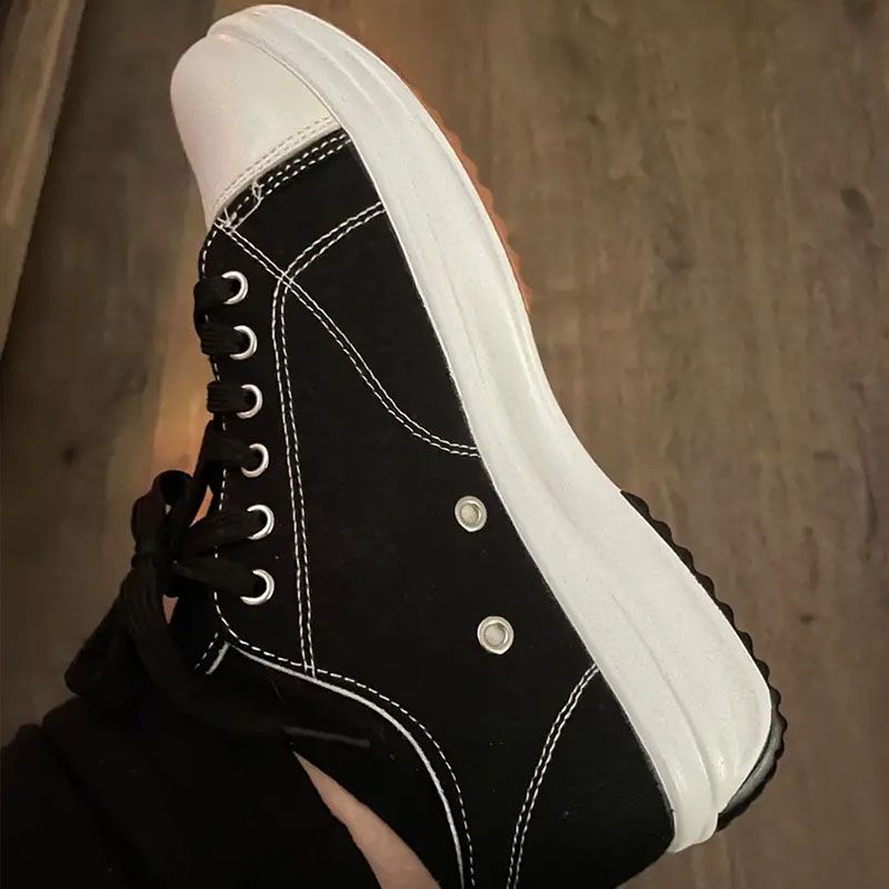 SXCHEN Women's Shoes Sneakers New Low-Top Single Shoes Thick-Soled Canvas Shoes Front Lace-Up Platform Sole Large Size Sneakers Ladies Shoes Girls School Outdoor Black Fashion Casual Round Toe Comfort