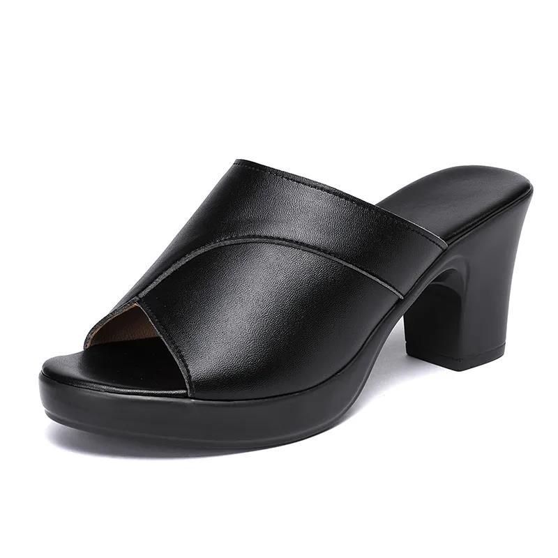 SXCHEN Ladies Shoes Fashion Fish Mouth Slippers Large Size Trendy Sandals Thick Heels Mother High Heels Casual Slippers Mules Clogs Girls Shoe Thick Comfortable Beautiful Simple Women Shoes