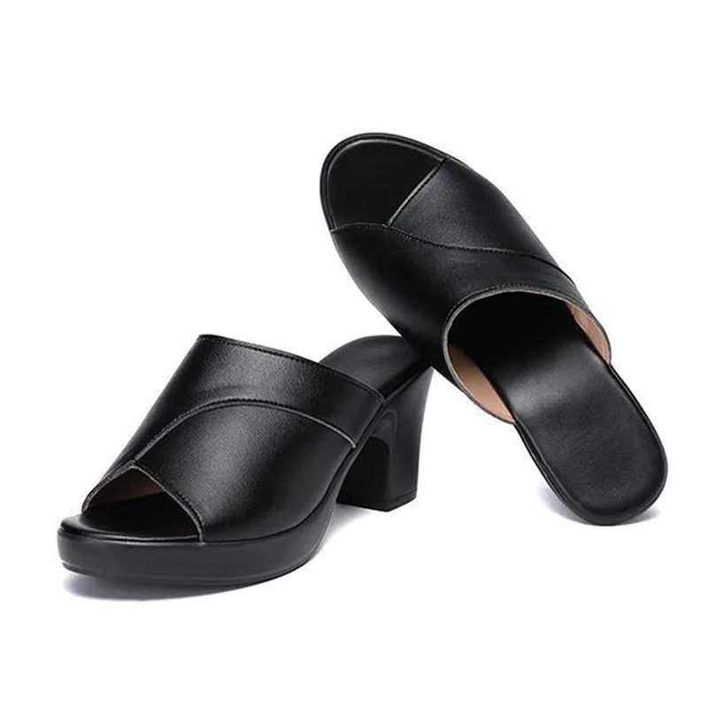 SXCHEN Ladies Shoes Fashion Fish Mouth Slippers Large Size Trendy Sandals Thick Heels Mother High Heels Casual Slippers Mules Clogs Girls Shoe Thick Comfortable Beautiful Simple Women Shoes