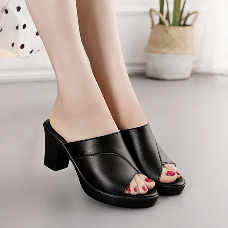 SXCHEN Ladies Shoes Fashion Fish Mouth Slippers Large Size Trendy Sandals Thick Heels Mother High Heels Casual Slippers Mules Clogs Girls Shoe Thick Comfortable Beautiful Simple Women Shoes