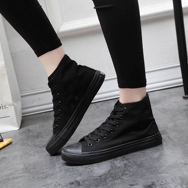 SXCHEN Women Shoes Boots Ankle Bootie Style Canvas High-Top Shoes Trendy Large Size Versatile Breathable Women Shoes Casual Boots Ladies Shoe Running elastic band Girls School Shoes Flat Shoes