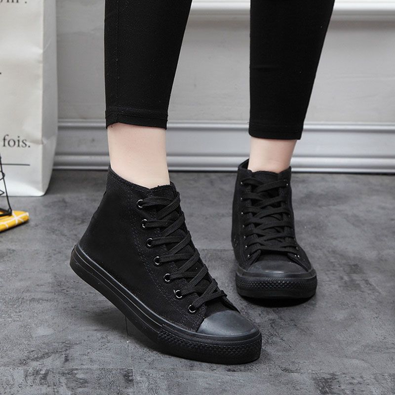 SXCHEN Women Shoes Boots Ankle Bootie Style Canvas High-Top Shoes Trendy Large Size Versatile Breathable Women Shoes Casual Boots Ladies Shoe Running elastic band Girls School Shoes Flat Shoes
