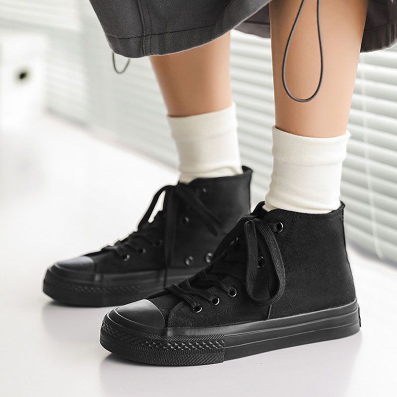 SXCHEN Women Shoes Boots Ankle Bootie Style Canvas High-Top Shoes Trendy Large Size Versatile Breathable Women Shoes Casual Boots Ladies Shoe Running elastic band Girls School Shoes Flat Shoes