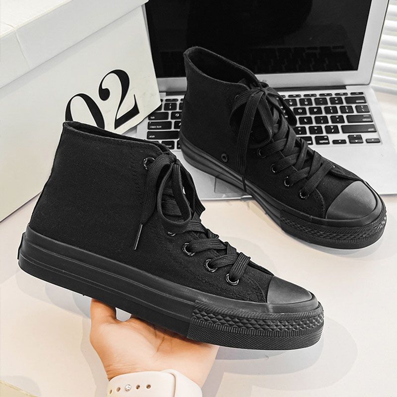 SXCHEN Women Shoes Boots Ankle Bootie Style Canvas High-Top Shoes Trendy Large Size Versatile Breathable Women Shoes Casual Boots Ladies Shoe Running elastic band Girls School Shoes Flat Shoes