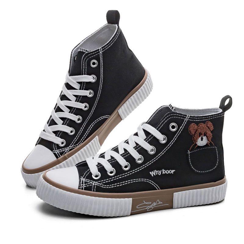 SXCHEN Women's Shoes Boots Ankle Bootie Bear High Top Shoes Lace Up Canvas Shoes Korean Style Skateboard Shoes Vulcanized Shoes Large Size  Ladies Shoe Running elastic band Girls School Shoes