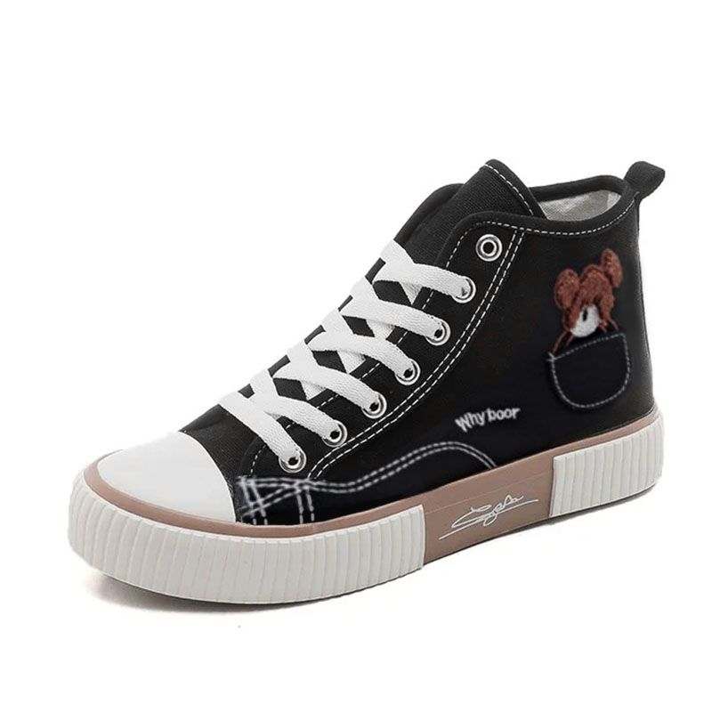 SXCHEN Women's Shoes Boots Ankle Bootie Bear High Top Shoes Lace Up Canvas Shoes Korean Style Skateboard Shoes Vulcanized Shoes Large Size  Ladies Shoe Running elastic band Girls School Shoes
