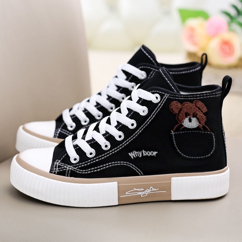 SXCHEN Women's Shoes Boots Ankle Bootie Bear High Top Shoes Lace Up Canvas Shoes Korean Style Skateboard Shoes Vulcanized Shoes Large Size  Ladies Shoe Running elastic band Girls School Shoes