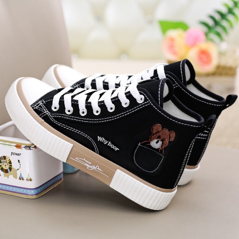 SXCHEN Women's Shoes Boots Ankle Bootie Bear High Top Shoes Lace Up Canvas Shoes Korean Style Skateboard Shoes Vulcanized Shoes Large Size  Ladies Shoe Running elastic band Girls School Shoes