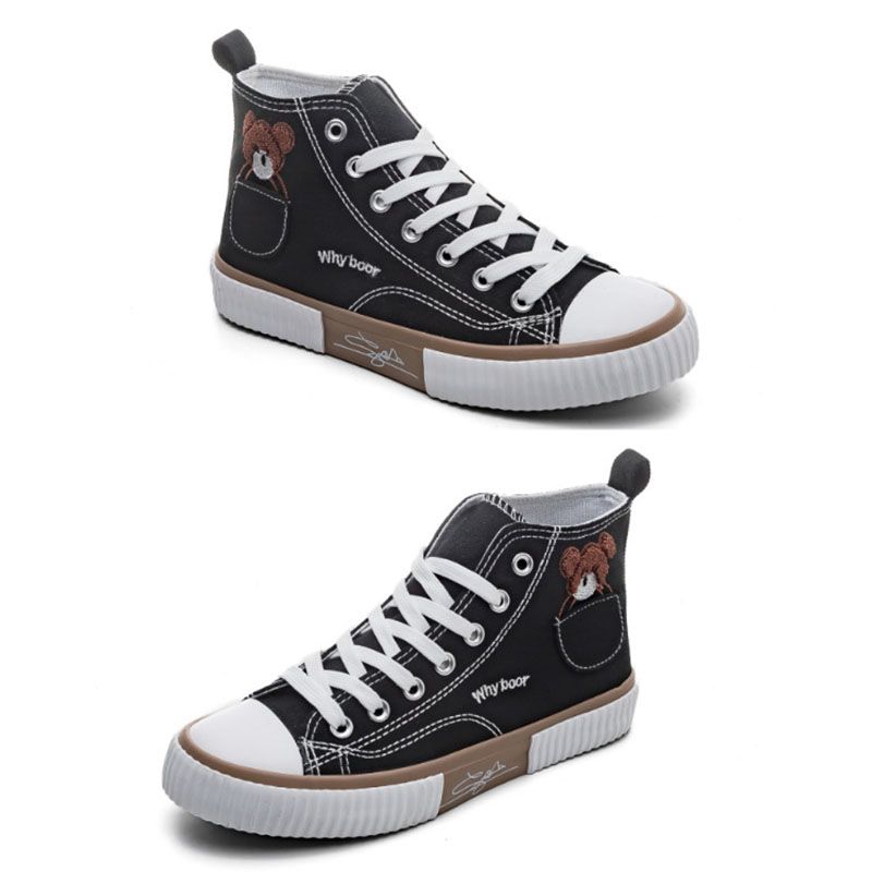 SXCHEN Women's Shoes Boots Ankle Bootie Bear High Top Shoes Lace Up Canvas Shoes Korean Style Skateboard Shoes Vulcanized Shoes Large Size  Ladies Shoe Running elastic band Girls School Shoes