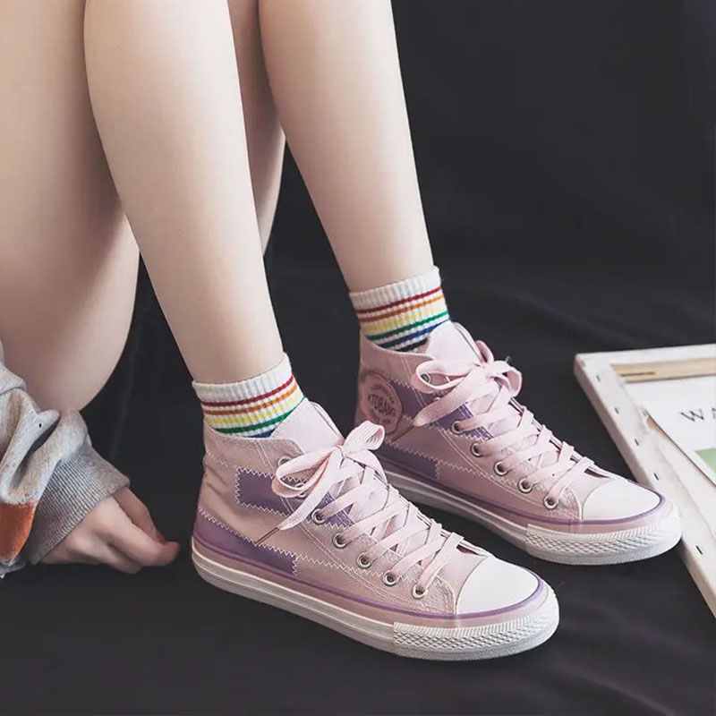 SXCHEN Women Shoes Boots Ankle Bootie Mesh Canvas Shoes High Top New Versatile Student Sneakers Boots