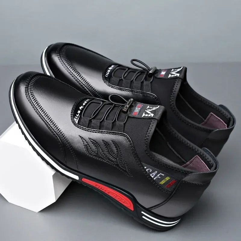 Men's Shoes Oxfords Formal Shoes With Increased Height Internal height increase 5cm Boy High-Top Casual Sports Shoes Comfortable Leather Sneakers Dad  British-Style Leather Shoes Black,EU41