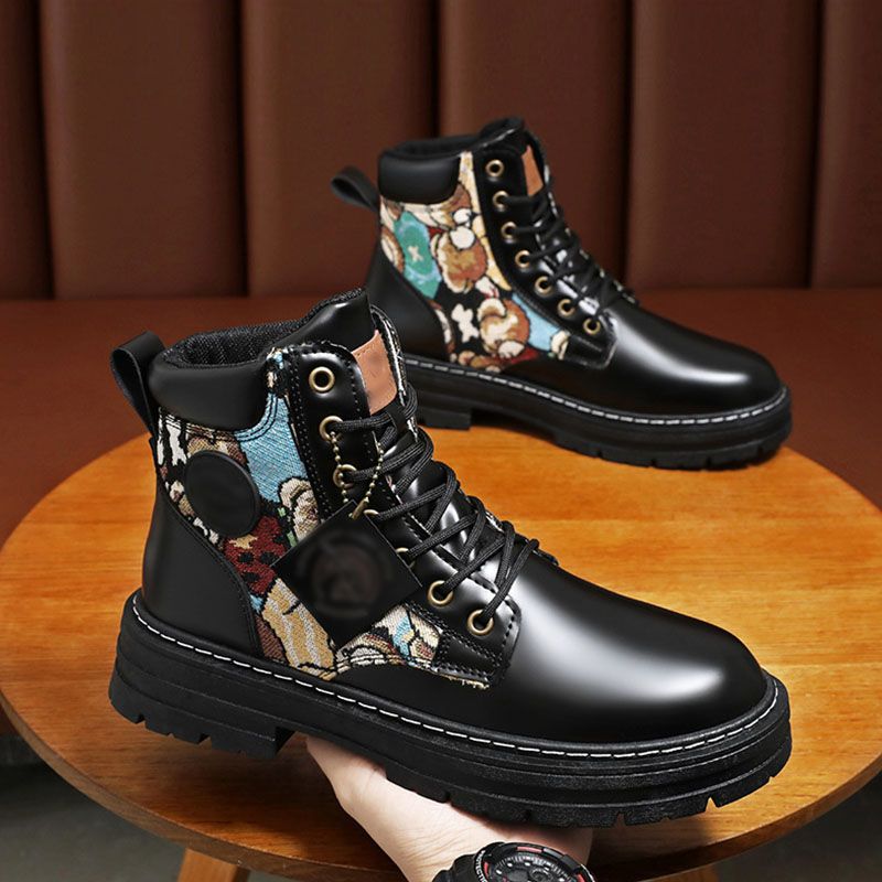 SXCHEN Men's Shoes Boots Ankle Bootie New Breathable High-Top Martin Boots For Men, Trendy And Versatile Thick-Soled Non-Slip Work Shoes, Casual Short Boots
