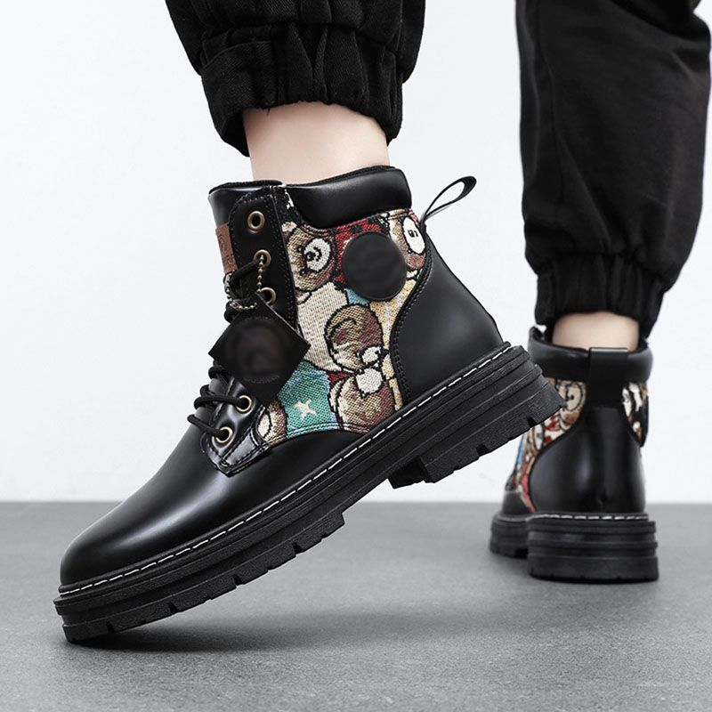 SXCHEN Men's Shoes Boots Ankle Bootie New Breathable High-Top Martin Boots For Men, Trendy And Versatile Thick-Soled Non-Slip Work Shoes, Casual Short Boots