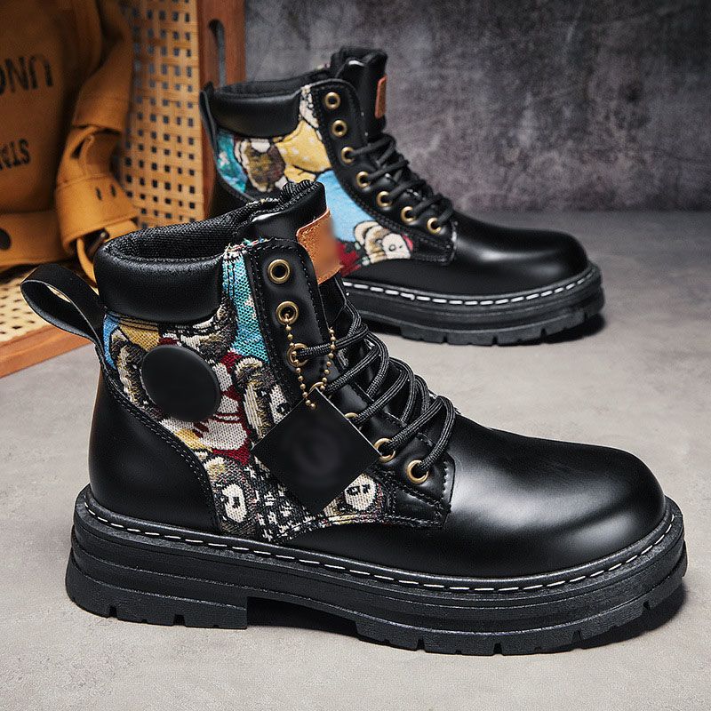 SXCHEN Men's Shoes Boots Ankle Bootie New Breathable High-Top Martin Boots For Men, Trendy And Versatile Thick-Soled Non-Slip Work Shoes, Casual Short Boots