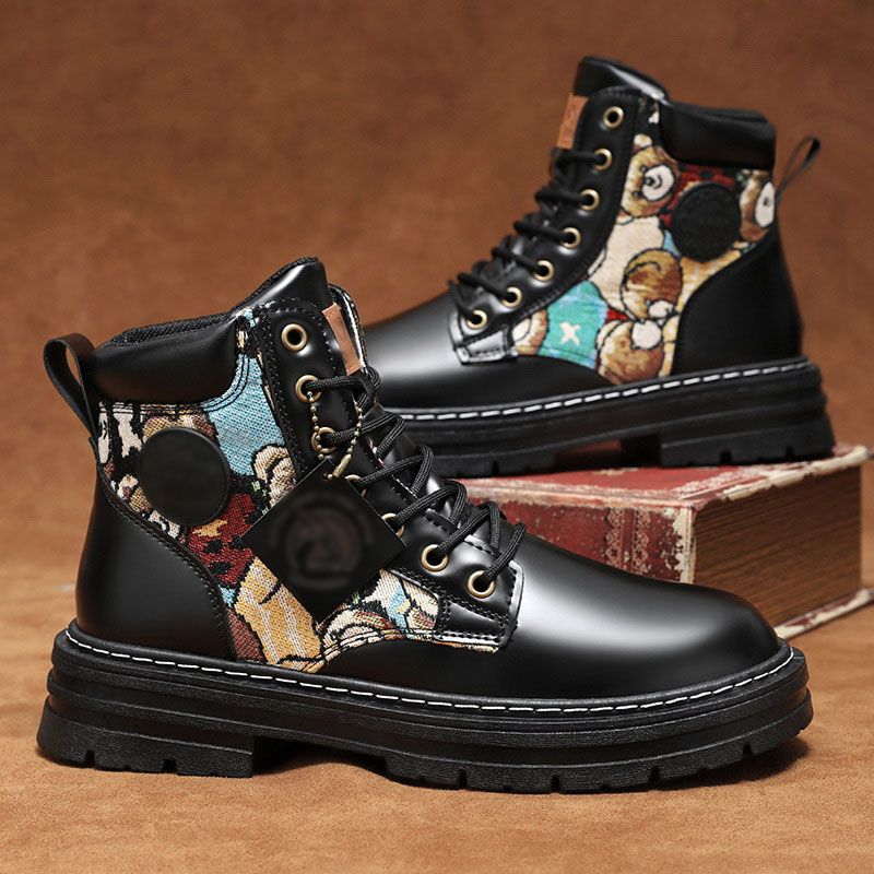 SXCHEN Men's Shoes Boots Ankle Bootie New Breathable High-Top Martin Boots For Men, Trendy And Versatile Thick-Soled Non-Slip Work Shoes, Casual Short Boots