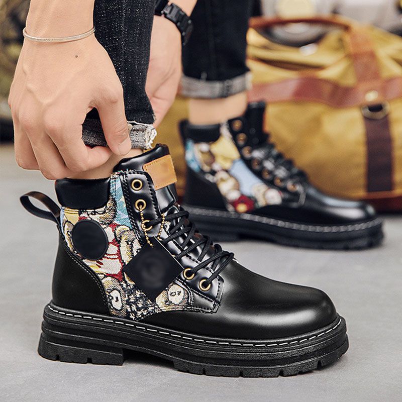 SXCHEN Men's Shoes Boots Ankle Bootie New Breathable High-Top Martin Boots For Men, Trendy And Versatile Thick-Soled Non-Slip Work Shoes, Casual Short Boots