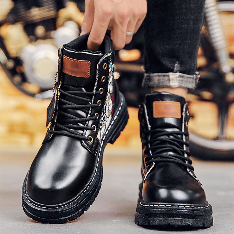 SXCHEN Men's Shoes Boots Ankle Bootie New Breathable High-Top Martin Boots For Men, Trendy And Versatile Thick-Soled Non-Slip Work Shoes, Casual Short Boots