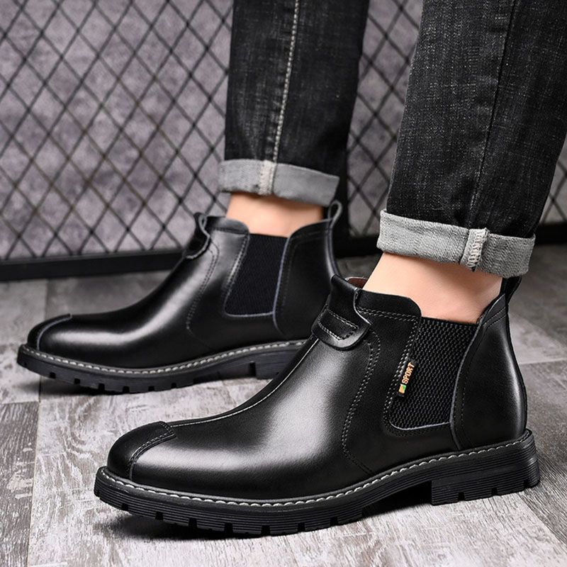 SXCHEN Men's Shoes Boots Ankle Bootie High-Top Leather Shoes, Real Soft Leather Winter New Martin Boots, Fashionable Retro Work Boots, Casual Leather Boots, Trendy Shoes, Men'S Short Boots