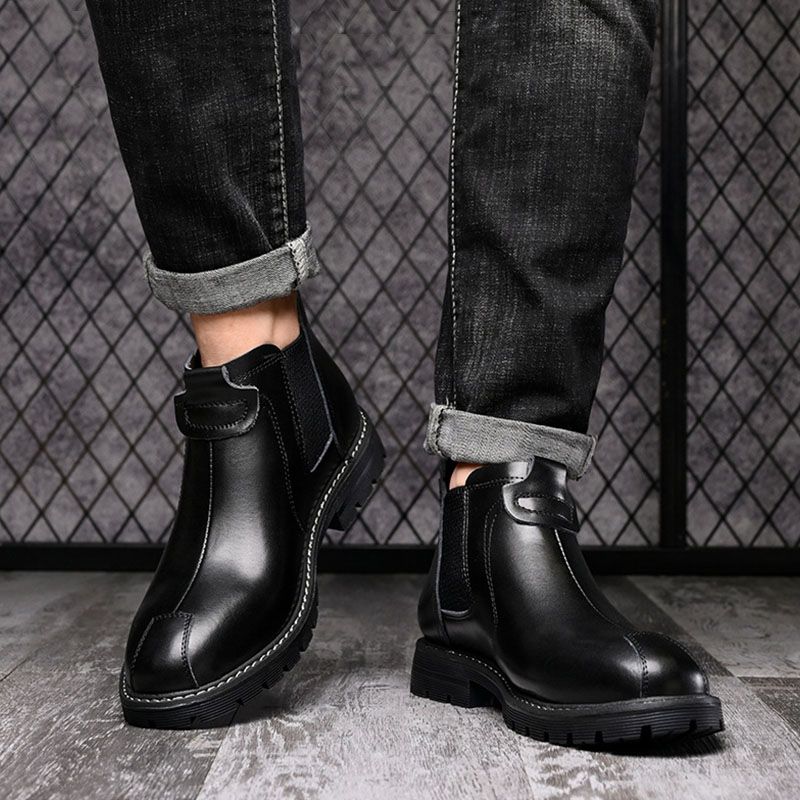SXCHEN Men's Shoes Boots Ankle Bootie High-Top Leather Shoes, Real Soft Leather Winter New Martin Boots, Fashionable Retro Work Boots, Casual Leather Boots, Trendy Shoes, Men'S Short Boots