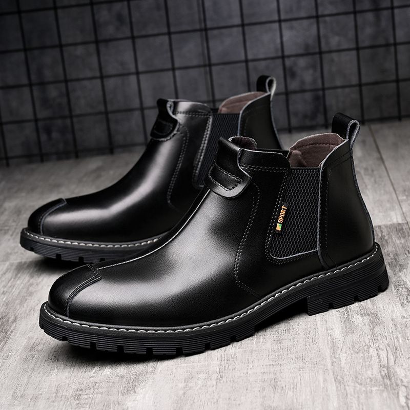 SXCHEN Men's Shoes Boots Ankle Bootie High-Top Leather Shoes, Real Soft Leather Winter New Martin Boots, Fashionable Retro Work Boots, Casual Leather Boots, Trendy Shoes, Men'S Short Boots