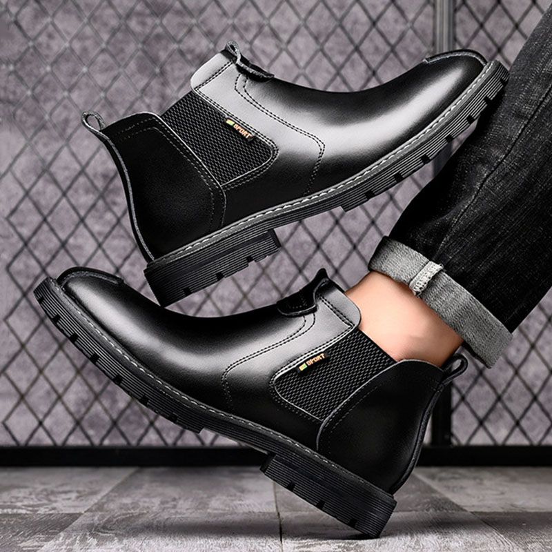 SXCHEN Men's Shoes Boots Ankle Bootie High-Top Leather Shoes, Real Soft Leather Winter New Martin Boots, Fashionable Retro Work Boots, Casual Leather Boots, Trendy Shoes, Men'S Short Boots