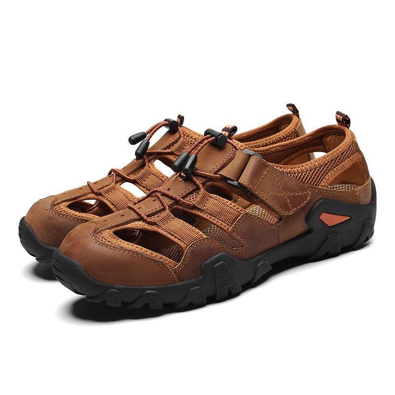 SXCHEN Men's Shoes Sandals Leather Sandals, Outdoor Beach Shoes, Hollow New Style Baotou Anti-Collision Wading Shoes, Breathable Casual Shoes, Sandals