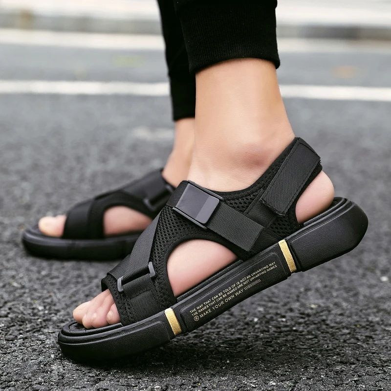 SXCHEN SXCHEN Men's Shoes Sandals Fashionable Casual Open-Toe Breathable Beach Velcro Slip-On Beach Shoes Sandals