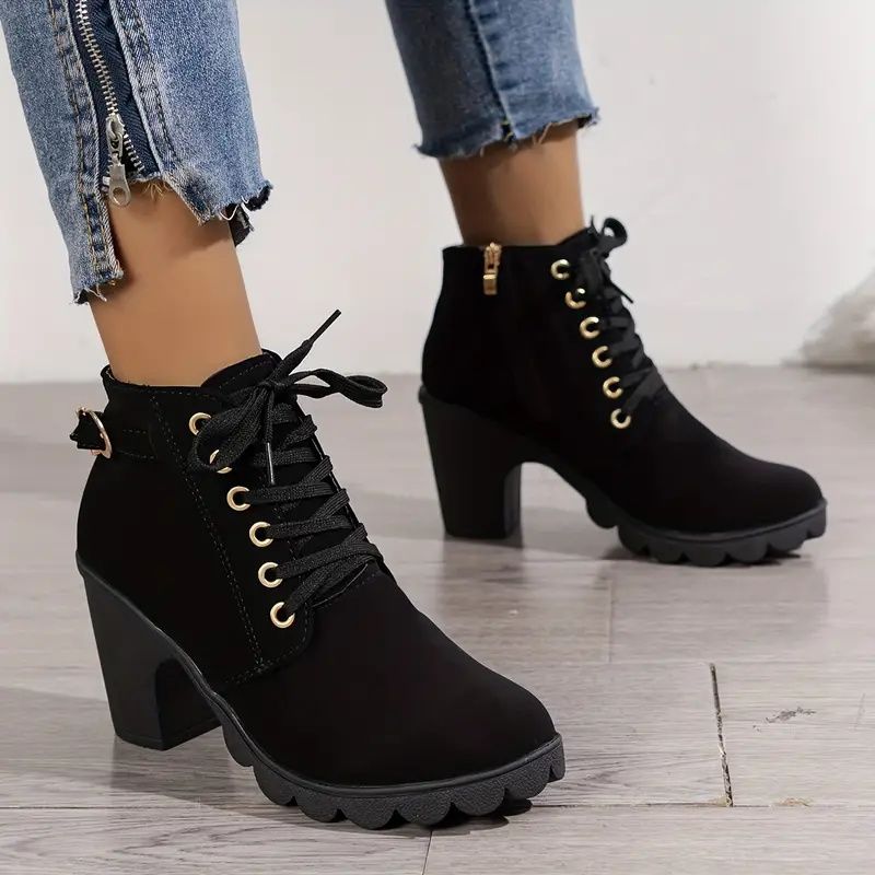 SXCHEN Women's Shoes Boots Ankle Bootie Large Size New British Style Thick Heel High Heel Martin Boots Women Strap Belt Buckle Ankle Boots Non-slip Ladies Shoe  Fashion Thick Soles Mom Shoes