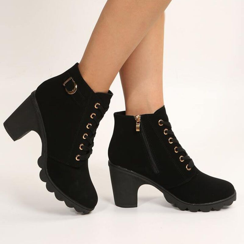 SXCHEN Women's Shoes Boots Ankle Bootie Large Size New British Style Thick Heel High Heel Martin Boots Women Strap Belt Buckle Ankle Boots Non-slip Ladies Shoe  Fashion Thick Soles Mom Shoes