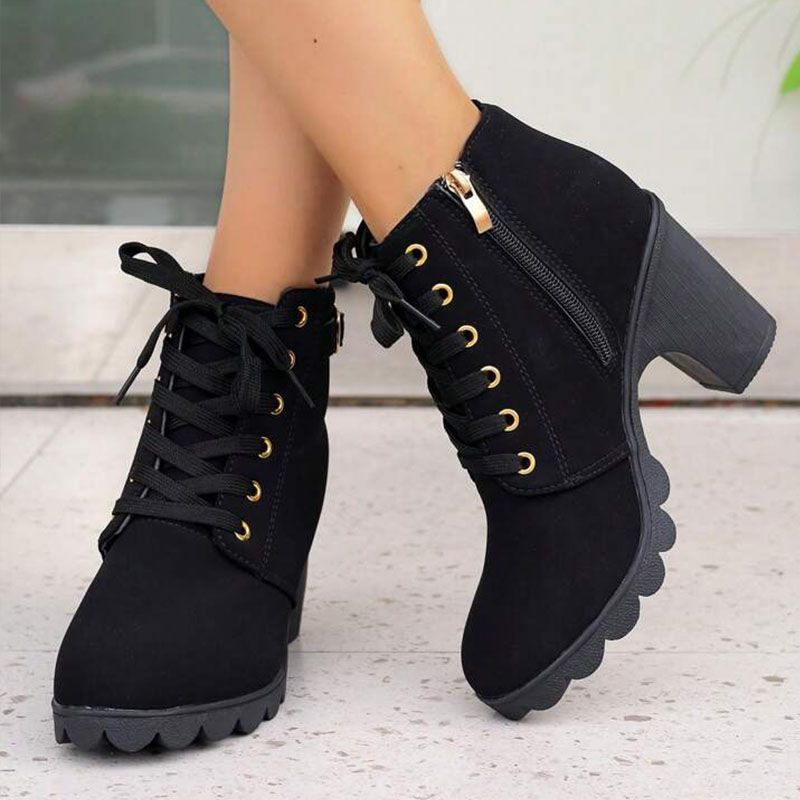SXCHEN Women's Shoes Boots Ankle Bootie Large Size New British Style Thick Heel High Heel Martin Boots Women Strap Belt Buckle Ankle Boots Non-slip Ladies Shoe  Fashion Thick Soles Mom Shoes