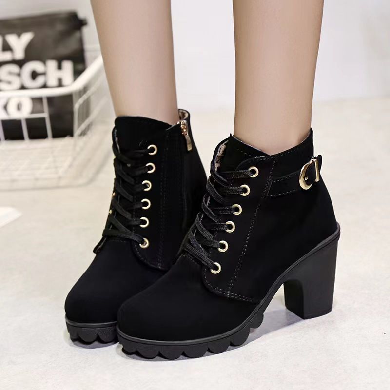 SXCHEN Women's Shoes Boots Ankle Bootie Large Size New British Style Thick Heel High Heel Martin Boots Women Strap Belt Buckle Ankle Boots Non-slip Ladies Shoe  Fashion Thick Soles Mom Shoes