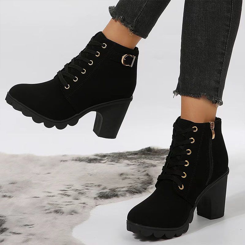 SXCHEN Women's Shoes Boots Ankle Bootie Large Size New British Style Thick Heel High Heel Martin Boots Women Strap Belt Buckle Ankle Boots Non-slip Ladies Shoe  Fashion Thick Soles Mom Shoes