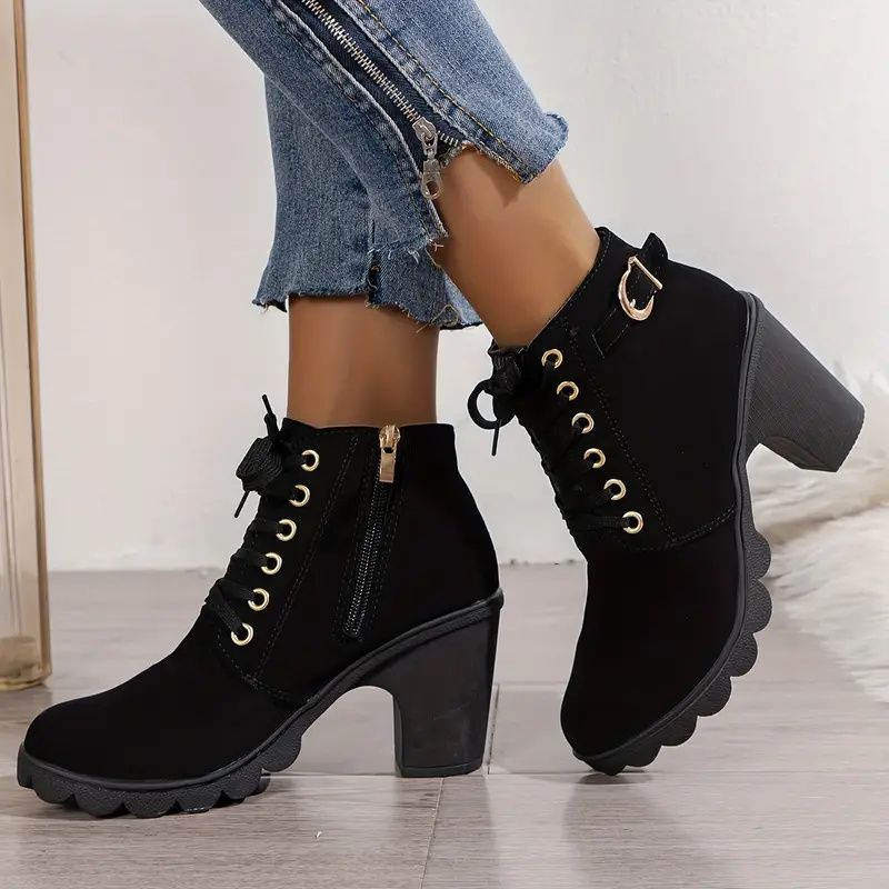 SXCHEN Women's Shoes Boots Ankle Bootie Large Size New British Style Thick Heel High Heel Martin Boots Women Strap Belt Buckle Ankle Boots Non-slip Ladies Shoe  Fashion Thick Soles Mom Shoes