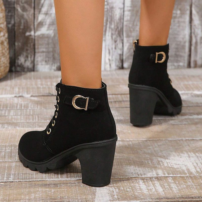 SXCHEN Women's Shoes Boots Ankle Bootie Large Size New British Style Thick Heel High Heel Martin Boots Women Strap Belt Buckle Ankle Boots Non-slip Ladies Shoe  Fashion Thick Soles Mom Shoes