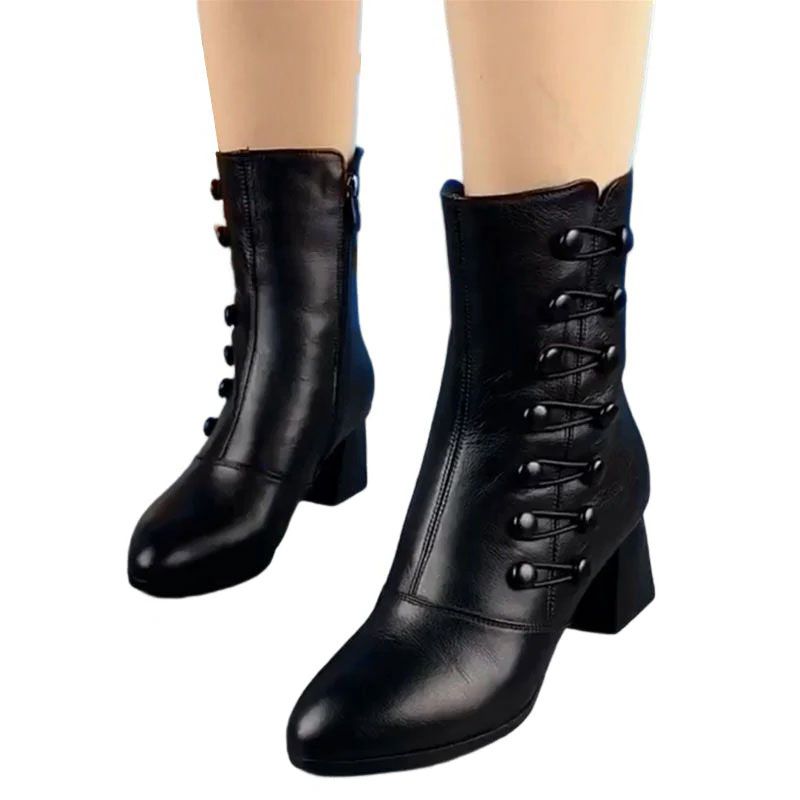 SXCHEN Women's Martin Boots Slip-Resistant Chunky Sole Classic Lace-Up Leather Ankle Boots for All-Season Wear Casual Fast Delivery Black