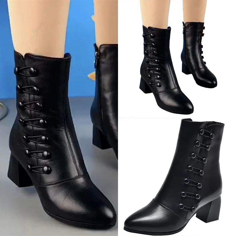 SXCHEN Women's Martin Boots Slip-Resistant Chunky Sole Classic Lace-Up Leather Ankle Boots for All-Season Wear Casual Fast Delivery Black