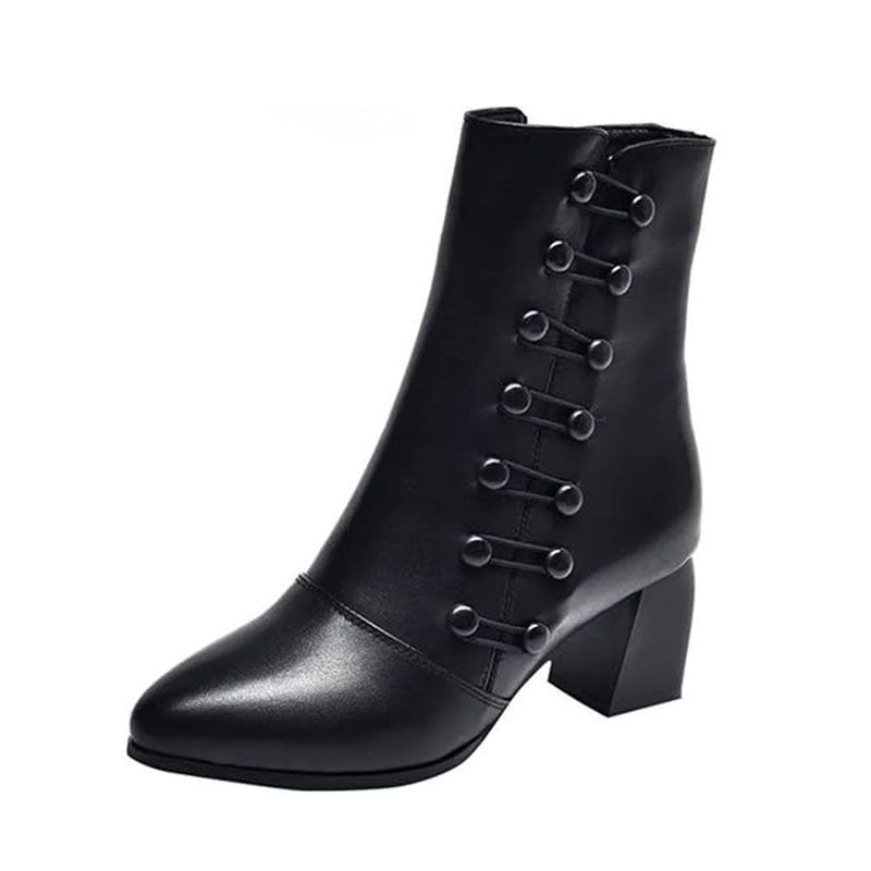 SXCHEN Women's Martin Boots Slip-Resistant Chunky Sole Classic Lace-Up Leather Ankle Boots for All-Season Wear Casual Fast Delivery Black