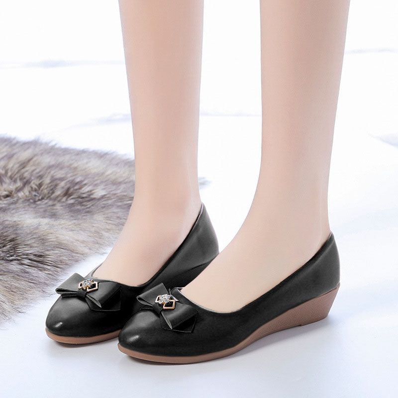SXCHEN Women's Shoes Heels Fashionable Round Toe Wedge Fashion Casual Large Size Women Shallow Mouth Bow Single Shoes High Ladies Shoes Girls Black School Fashion Comfort Mam Anti-slip