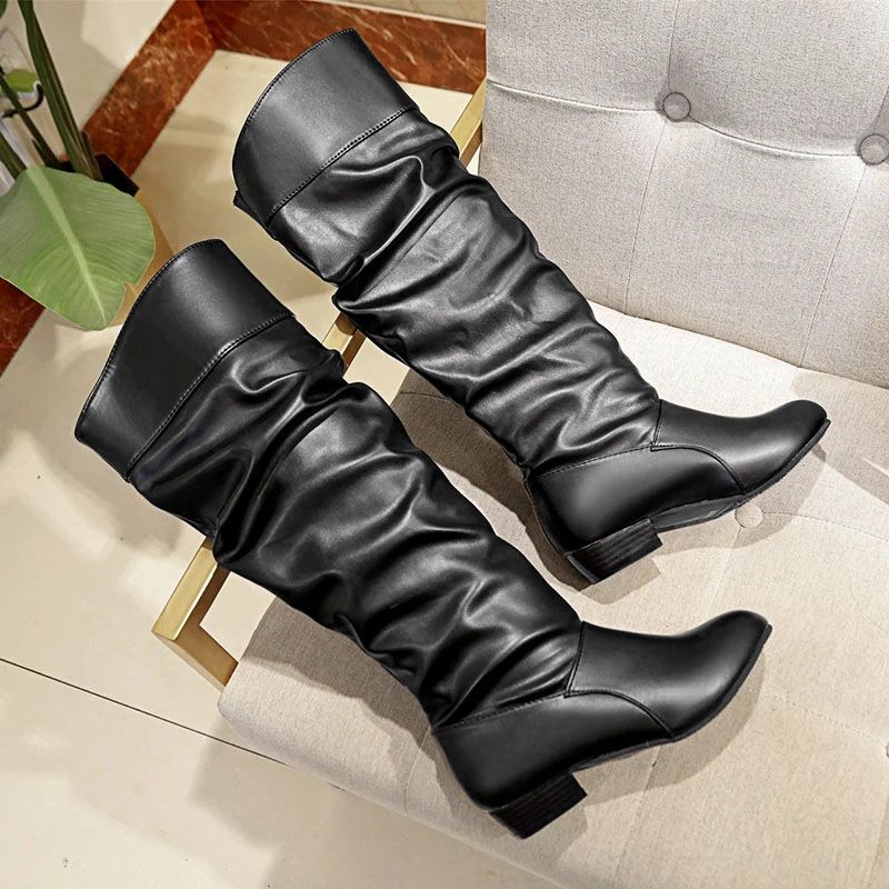 SXCHEN Women's Shoes Boots Knee-High Casual Low Heel High Boots Round Toe Thick Heel Knight Boots Plus Size Women Boots Non-slip Ladies Shoe Simple Girls Fashion Thick Soles Mom Shoes