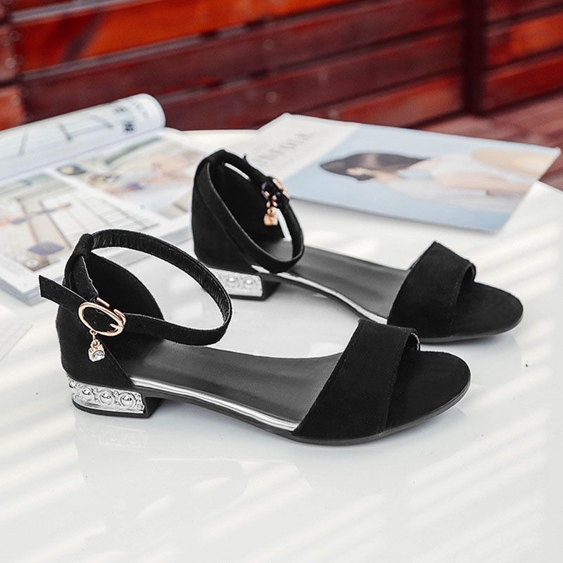 SXCHEN Women's Shoes Sandals Flats Sandals Suede Open Toe Sandals New Low Heel Korean Style One-Line Buckle Student Thick Sandals