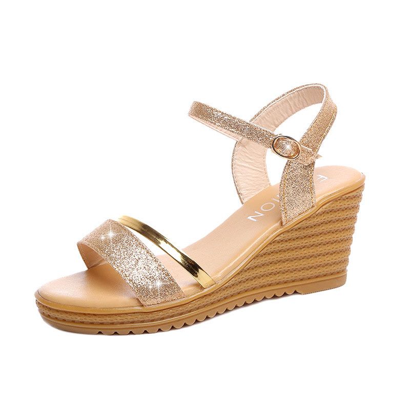 SXCHEN Women's Shoes Sandals Rhinestone Heels Sandals New Style Simple Daily Wedge Sandals One-Line Buckle Sandals Side Hollow Sandals Ladies Shoes Girls Shoe Thick Comfortable Fashion Beautiful