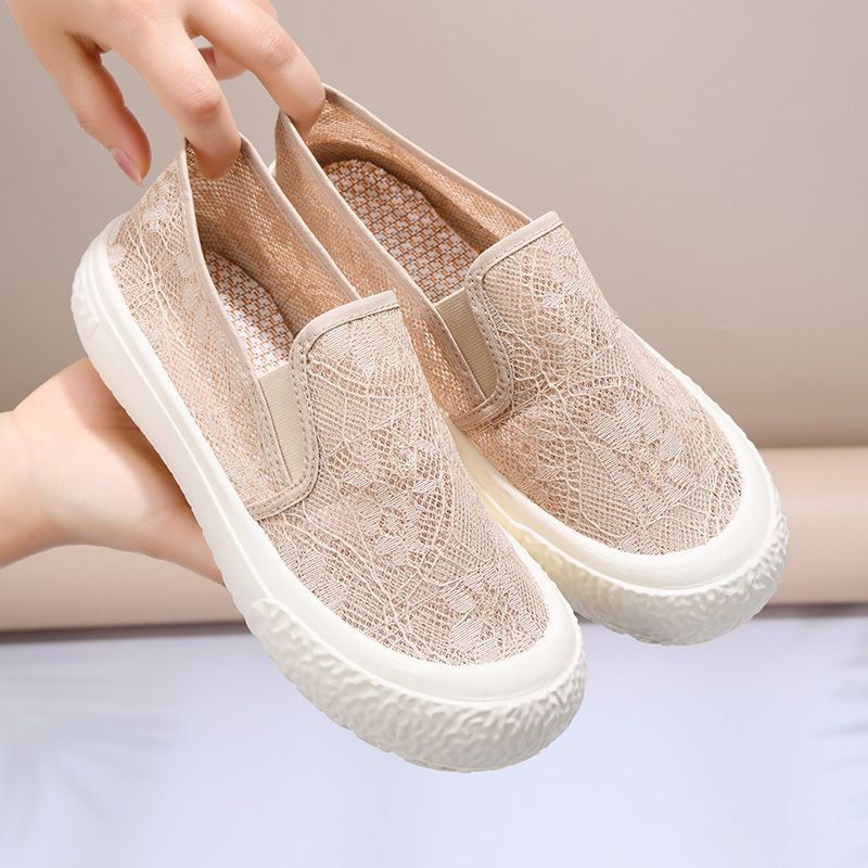 SXCHEN Women's Shoes Flats Loafers Versatile Mesh Slip-On Casual Breathable Soft-Soled Mother's Lazy Shoes Single Shoes Flat-Soled Loafers Ladies Shoes Girls School Fashion Comfort Mam Anti-slip Runni