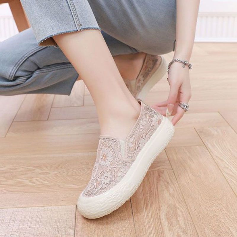 SXCHEN Women's Shoes Flats Loafers Versatile Mesh Slip-On Casual Breathable Soft-Soled Mother's Lazy Shoes Single Shoes Flat-Soled Loafers Ladies Shoes Girls School Fashion Comfort Mam Anti-slip Runni