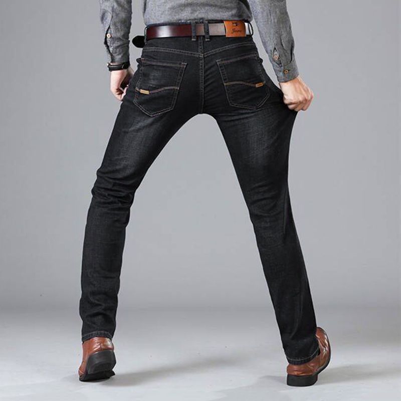 SXCHEN Men Clothing Pants Jeans Stretch Thin Jeans, Loose Straight Elastic Trousers, Business Trousers, Work Casual, Versatile Men Trousers  Jeans