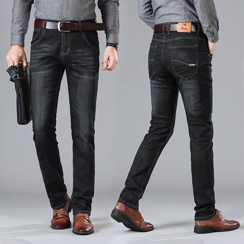 SXCHEN Men Clothing Pants Jeans Stretch Thin Jeans, Loose Straight Elastic Trousers, Business Trousers, Work Casual, Versatile Men Trousers  Jeans