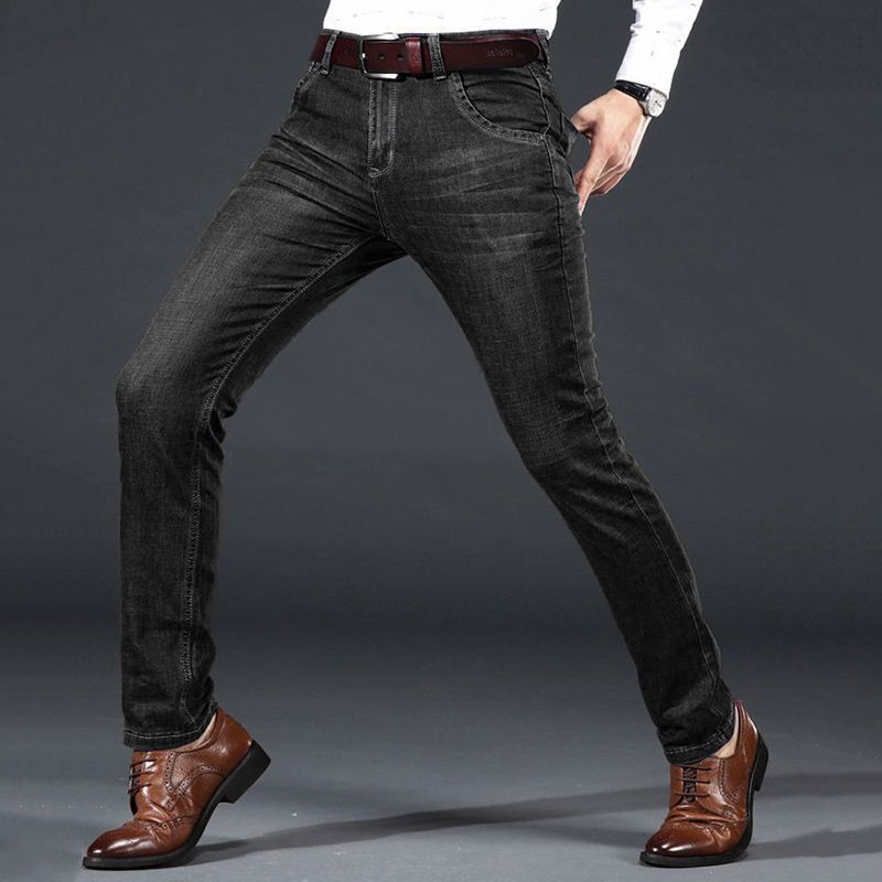 SXCHEN Men Clothing Pants Jeans Stretch Thin Jeans, Loose Straight Elastic Trousers, Business Trousers, Work Casual, Versatile Men Trousers  Jeans
