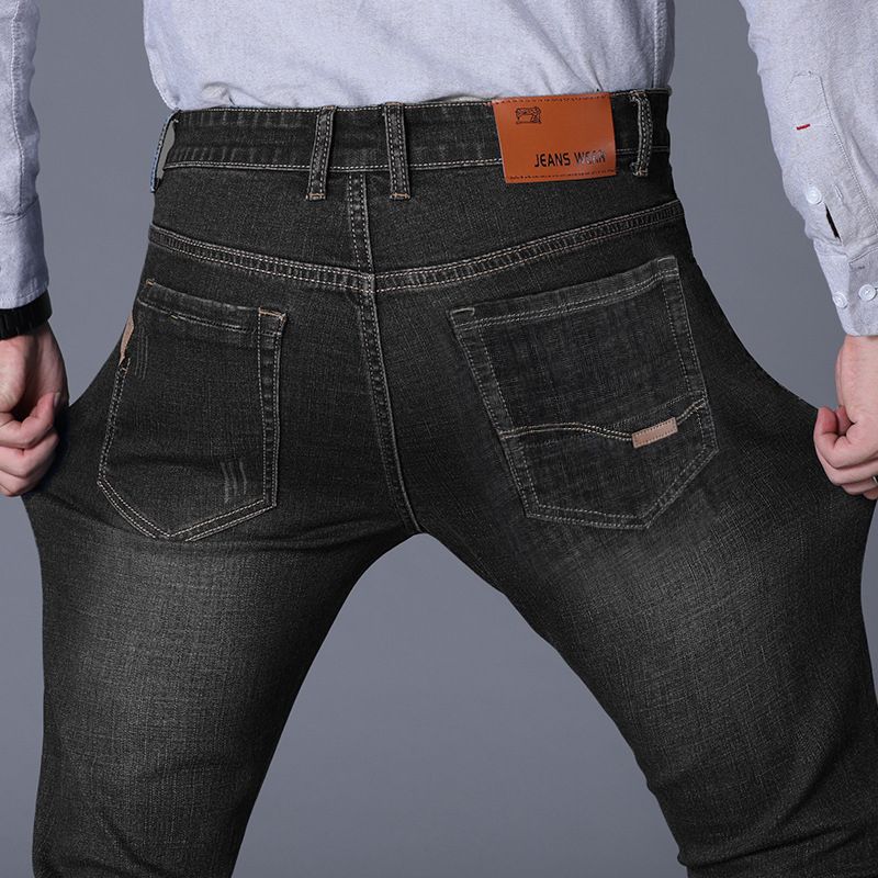 SXCHEN Men Clothing Pants Jeans Stretch Thin Jeans, Loose Straight Elastic Trousers, Business Trousers, Work Casual, Versatile Men Trousers  Jeans