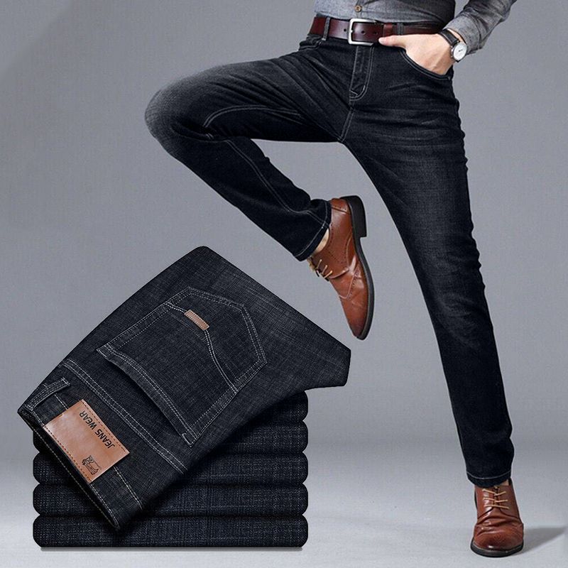 SXCHEN Men Clothing Pants Jeans Stretch Thin Jeans, Loose Straight Elastic Trousers, Business Trousers, Work Casual, Versatile Men Trousers  Jeans
