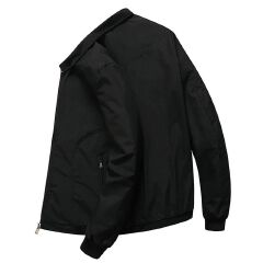SXCHEN Men's Versatile Windbreaker Jacket – Black Lightweight Design With Stand Collar, Ribbed Trim, Plaid Lining, Suitable For Spring, Fall & Casual Outings